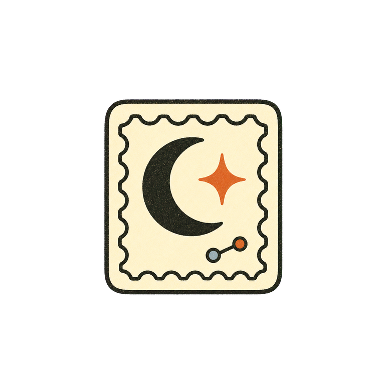 A crescent moon overlapping a sun, with a star