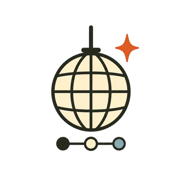 A disco ball above a row of connected data points
