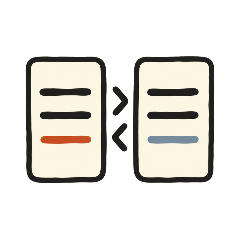 Two pages side by side, each with one line marked in a different color