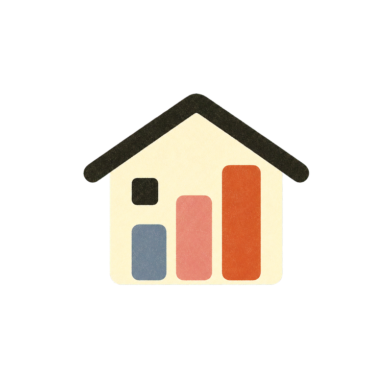 A house built from colorful bar-chart columns